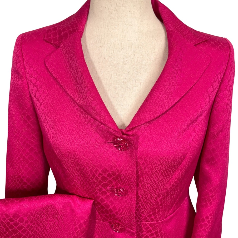 Le Suit Skirt Suit Women 6P Pink Snakeskin Jacquard Barbiecore Vibrant 2-Pc